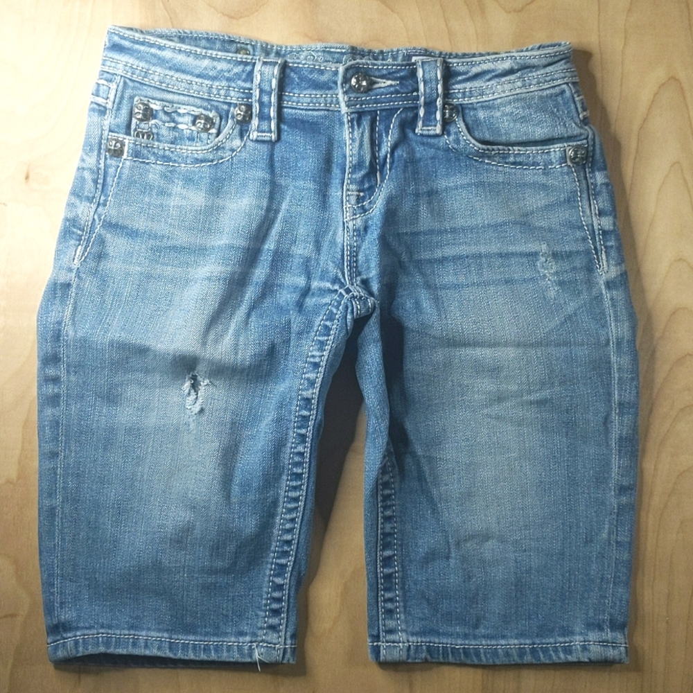 MISS ME Stone Wash Denim Distressed Bermuda Shorts